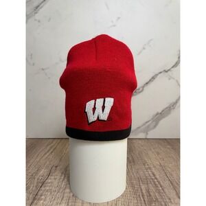 Wisconsin Badgers Youth Beanie Hat Knit Cuffed Winter‎ Cap Red Black One Size